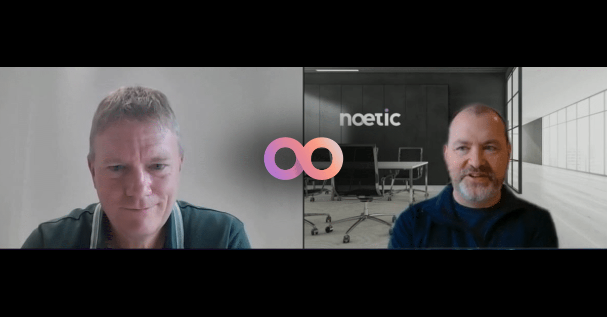 Richard Horne and Jamie Cowper discuss the role of cybersecurity in business disruption during video conference with Noetic logo