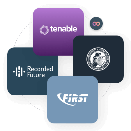 Tenable, Recourded Future, First, and CISA logos inside colored boxes next to the Noetic logo