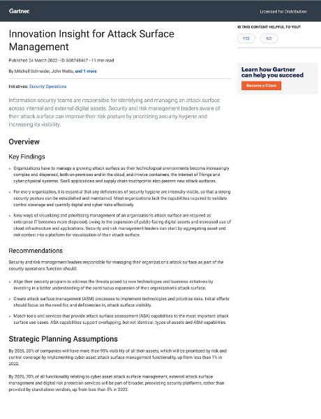 A Gartner report on innovation insight for attack surface management.