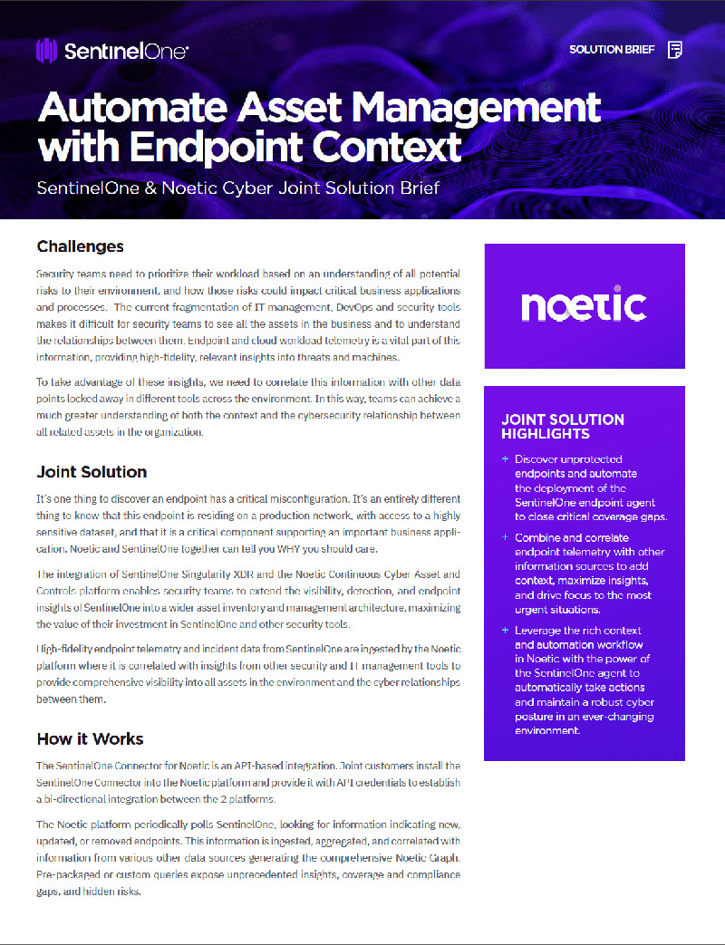 A photo of SentinelOne & Noetic Cyber Joint Solution Brief.