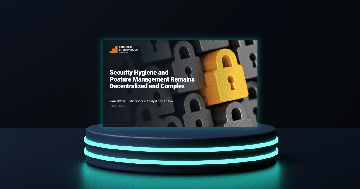 ESG Security Hygiene and Posture Management report cover on podium