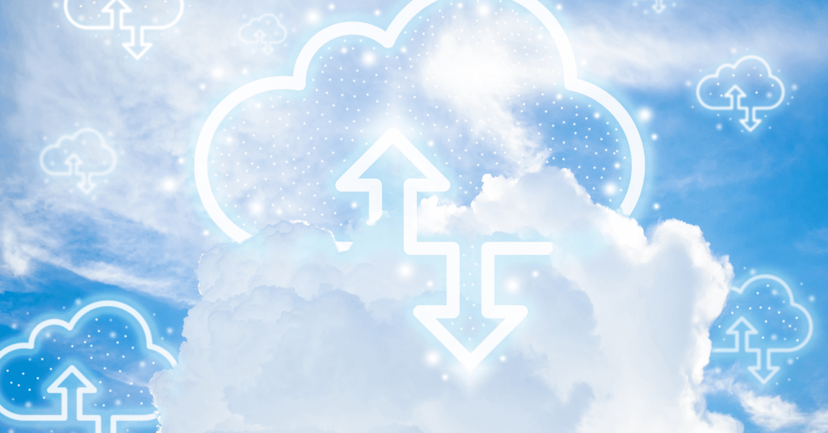 cloud computing concept with arrows in the sky